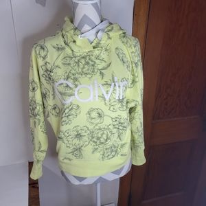 Womans Calvin Klein Performance Hoodie Neon Yellow Gray Flowers Size XS